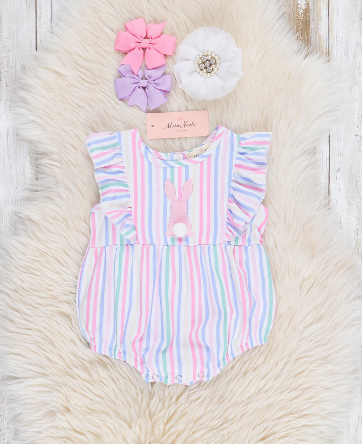Spring Stripped Bunny Romper