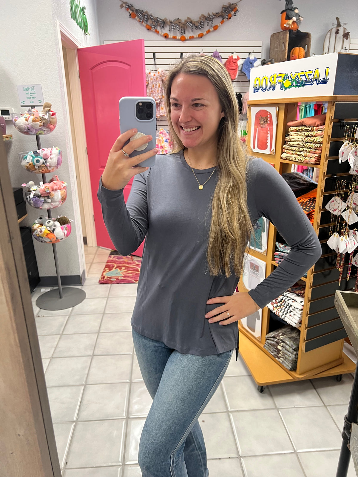 Sharkskin LS Scoop neck Top