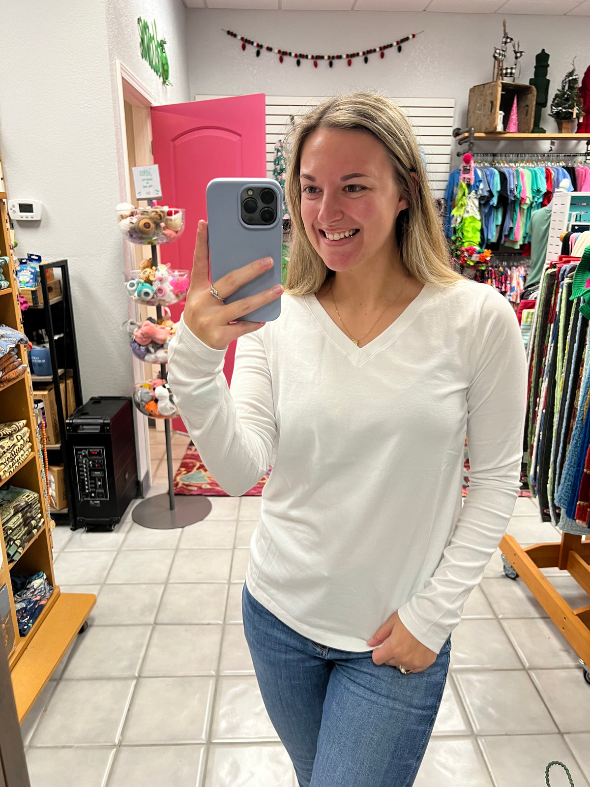 Cotton V Neck LS Top