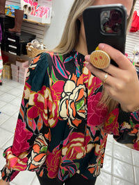 Floral Print Bubble Sleeve Top*
