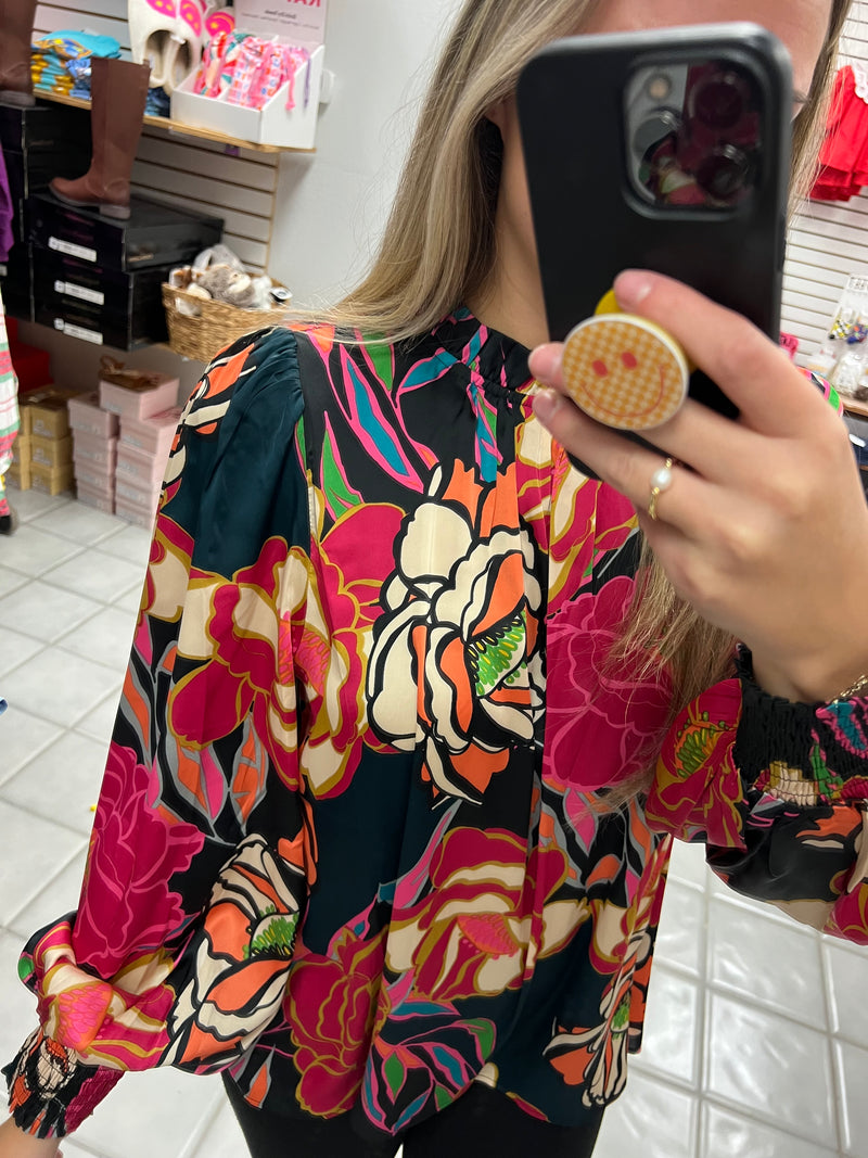 Floral Print Bubble Sleeve Top*