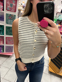 Striped Button Down Sweater Tank