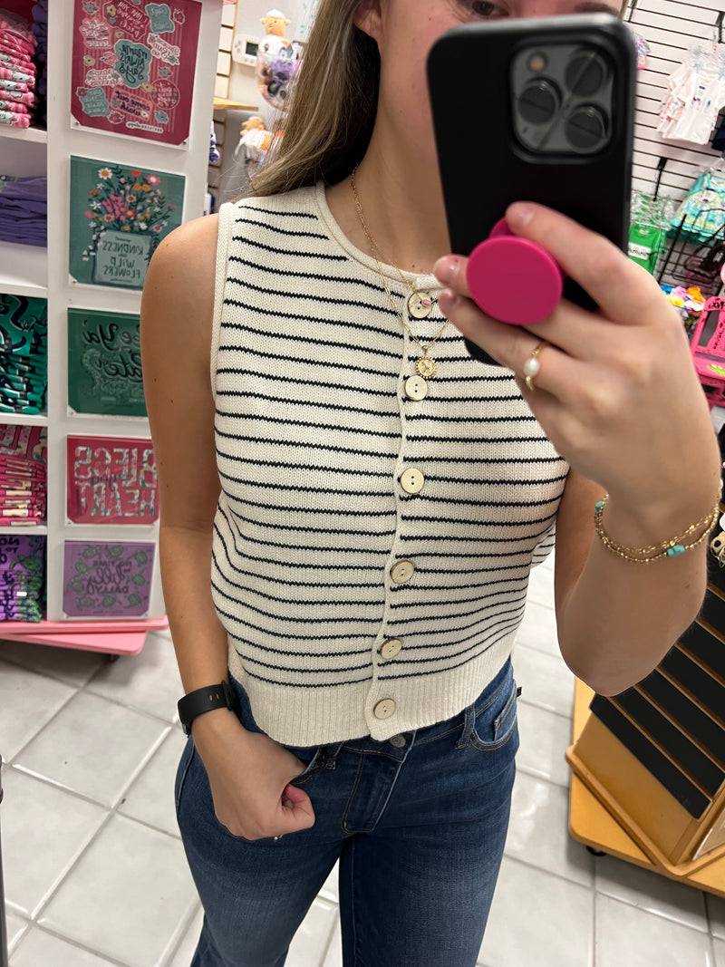Striped Button Down Sweater Tank