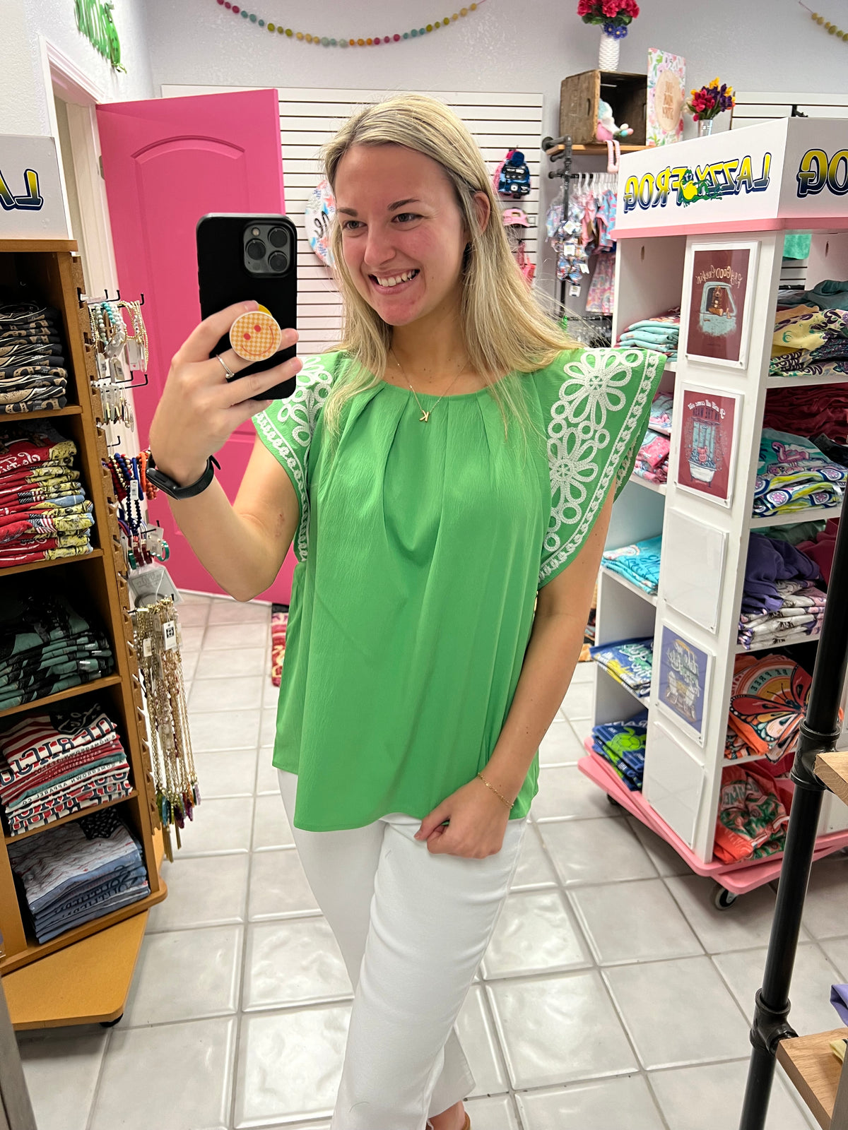 Embroidered Flutter Sleeve Top*