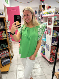 Embroidered Flutter Sleeve Top*