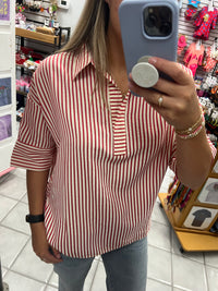 Red 3/4 Sleeve Stripe Top