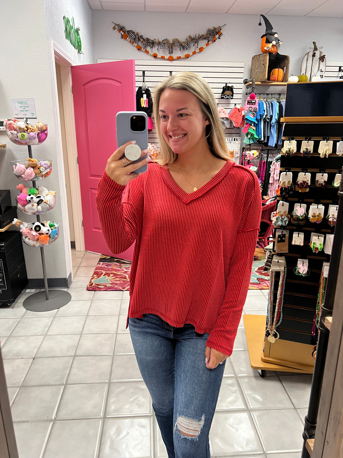 Z LS Ribbed Vneck Top