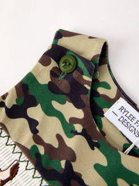 Camouflage Duck Smocking Embroidery Baby Boy Romper: 3M