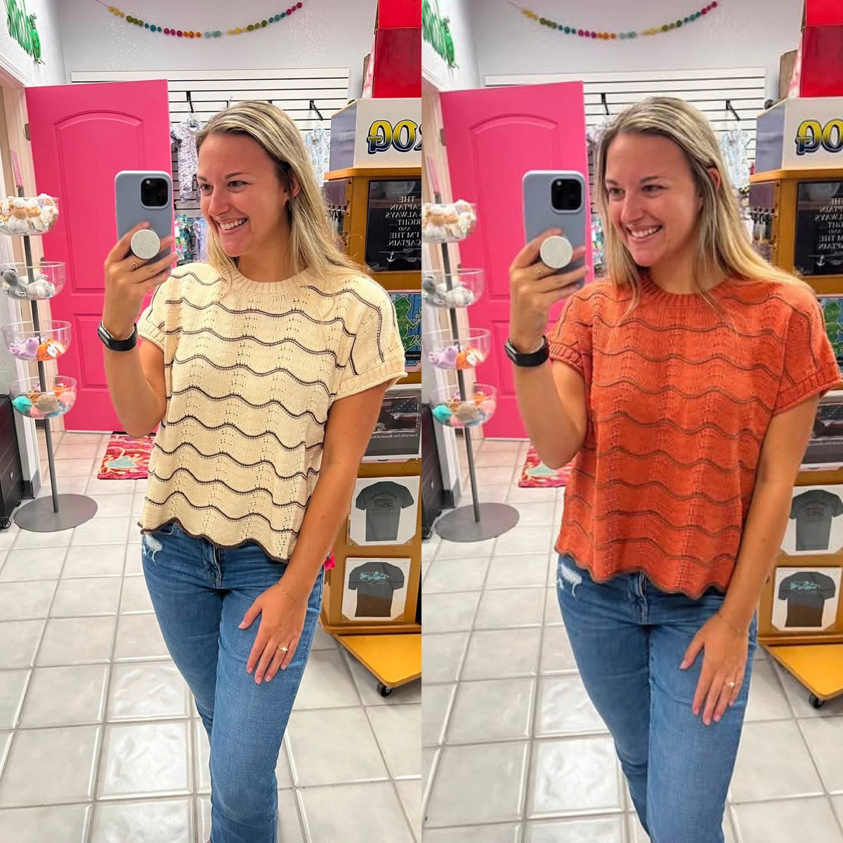 She&Sky Crochet Striped Sweater
