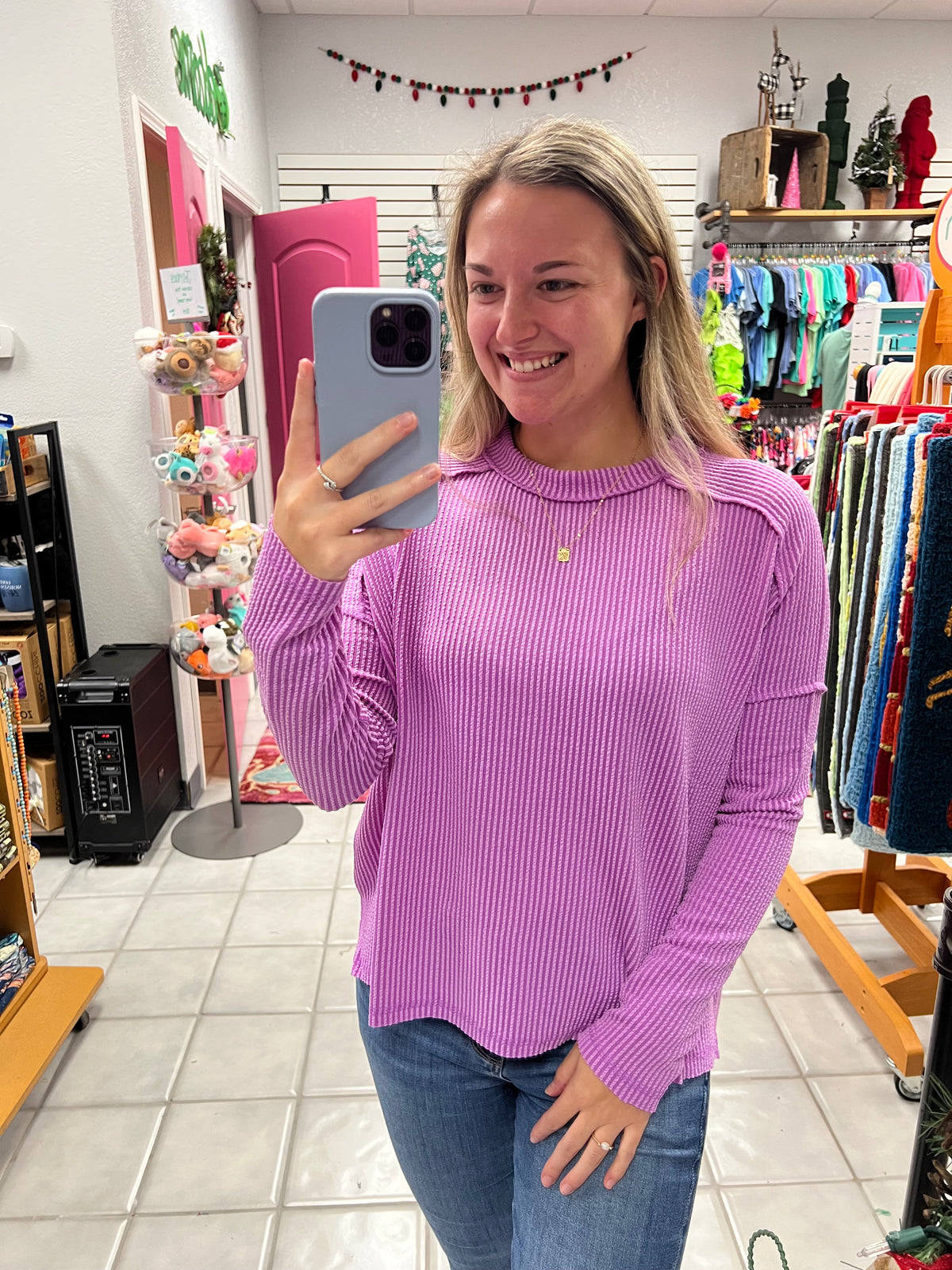 Z Round Neck Ribbed LS Top