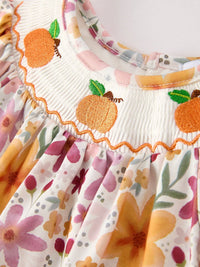 Halloween & Thanksgiving Pumpkin Embroidery Smock Floral Baby Girl Romper: 3M
