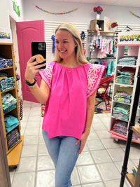 Embroidered Flutter Sleeve Top*