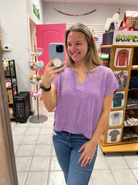 Split-Neck Short Sleeve Pullover