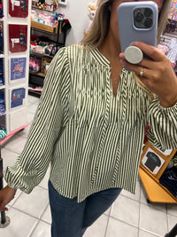 LS Green and White Stripe Top