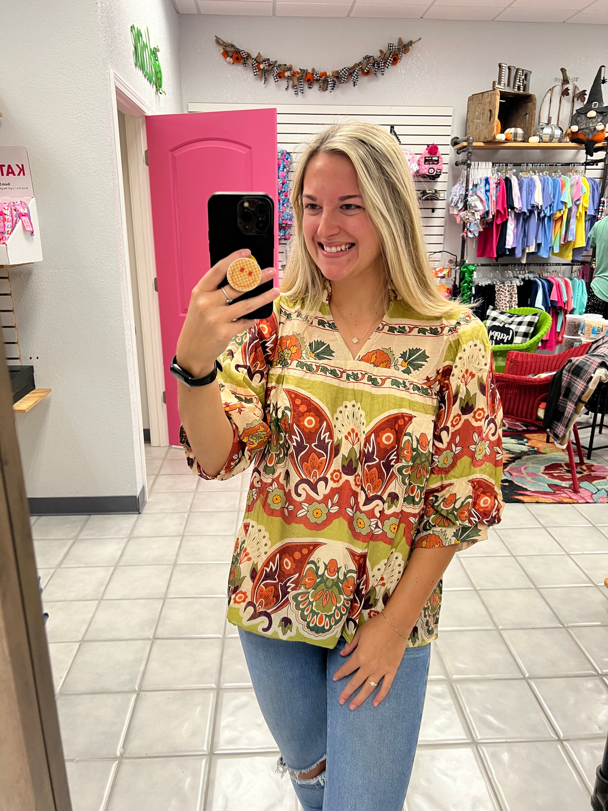 Split Neck Abstract Top*