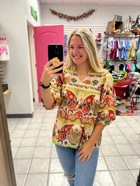 Split Neck Abstract Top*