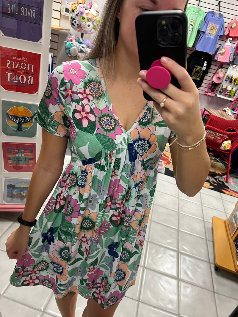 Floral V Neck Dress