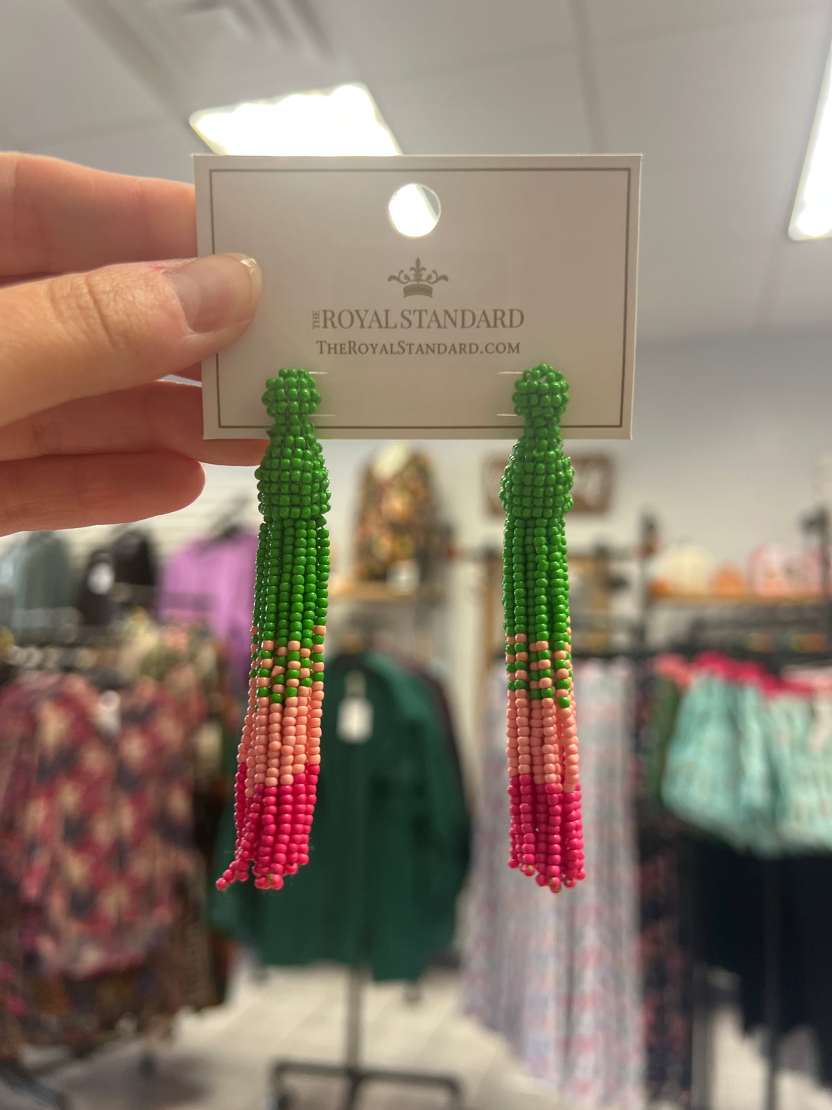 Green/Pink Tassel Earrings