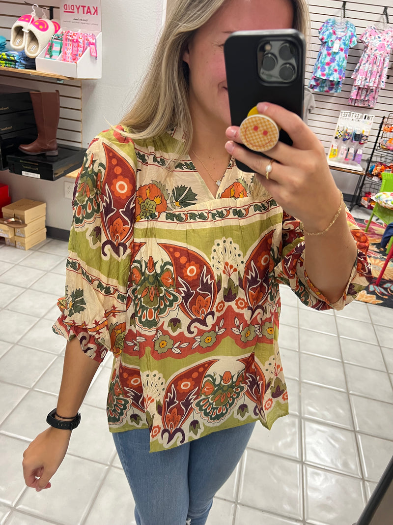 Split Neck Abstract Top*