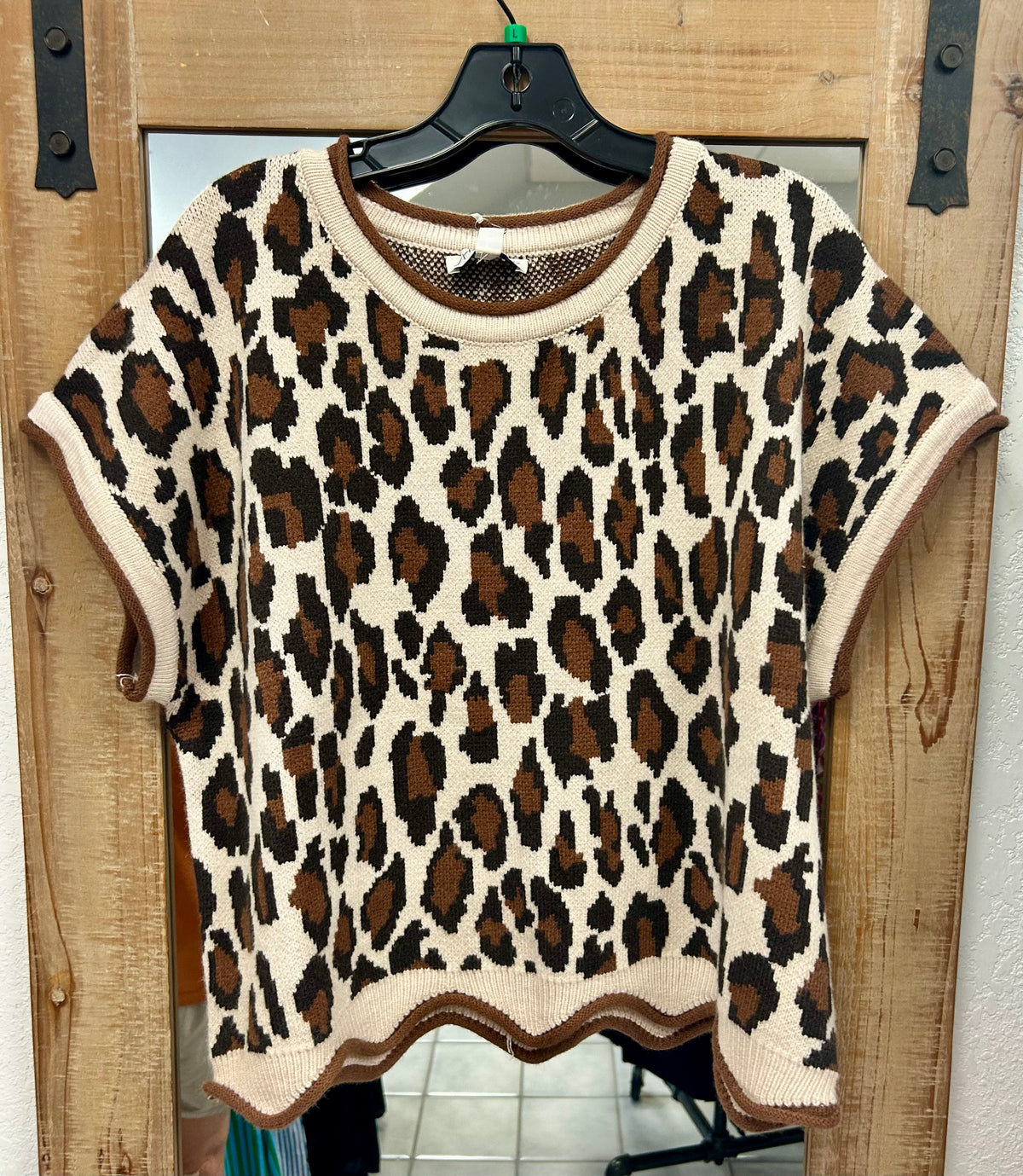 She and Sky- Cheetah/Cream Short Sleeve Sweater
