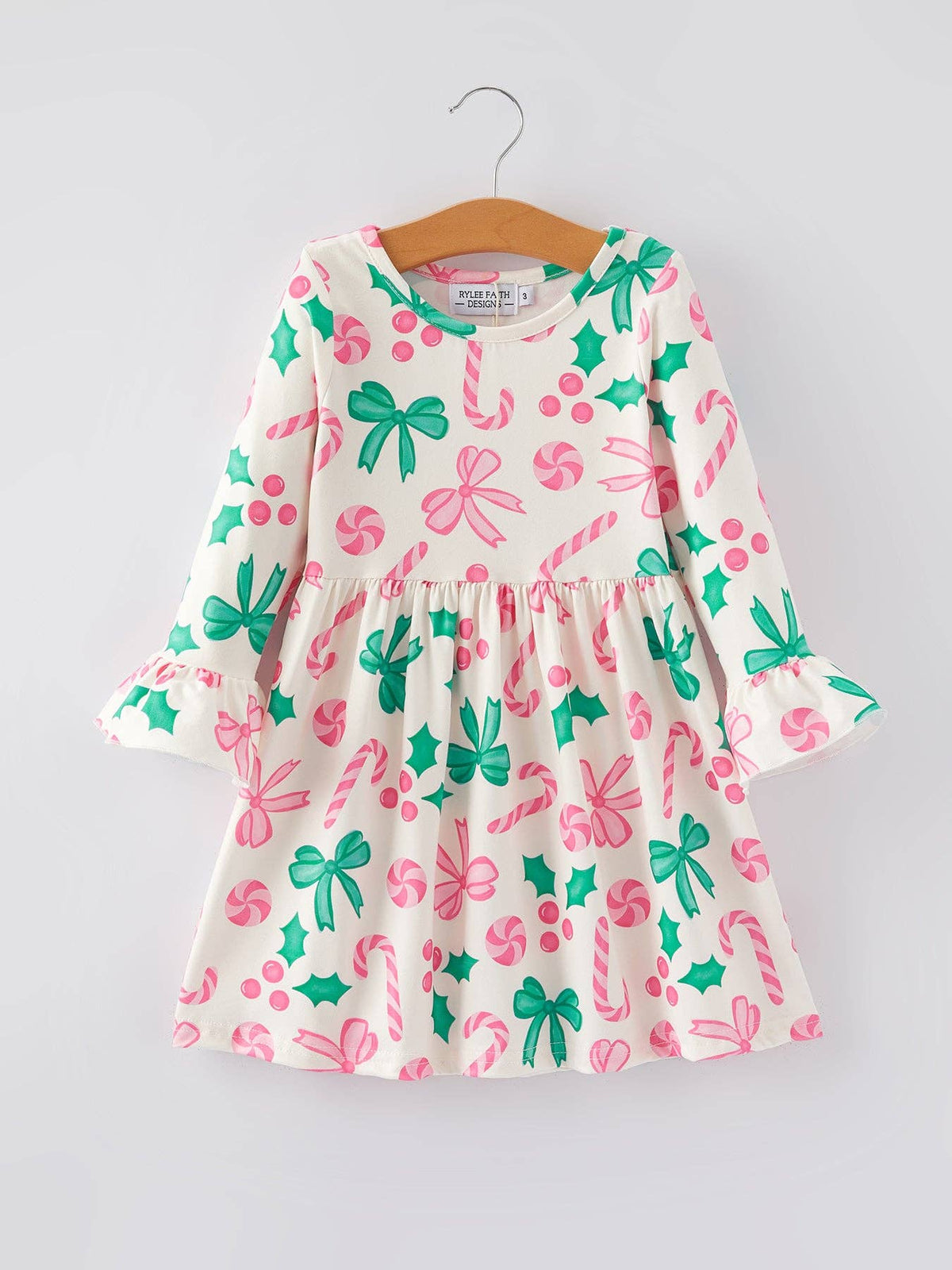 Christmas Candy Bow Print Girls Dress*