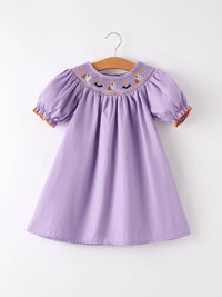 Purple Halloween Smock Embroidery Dress