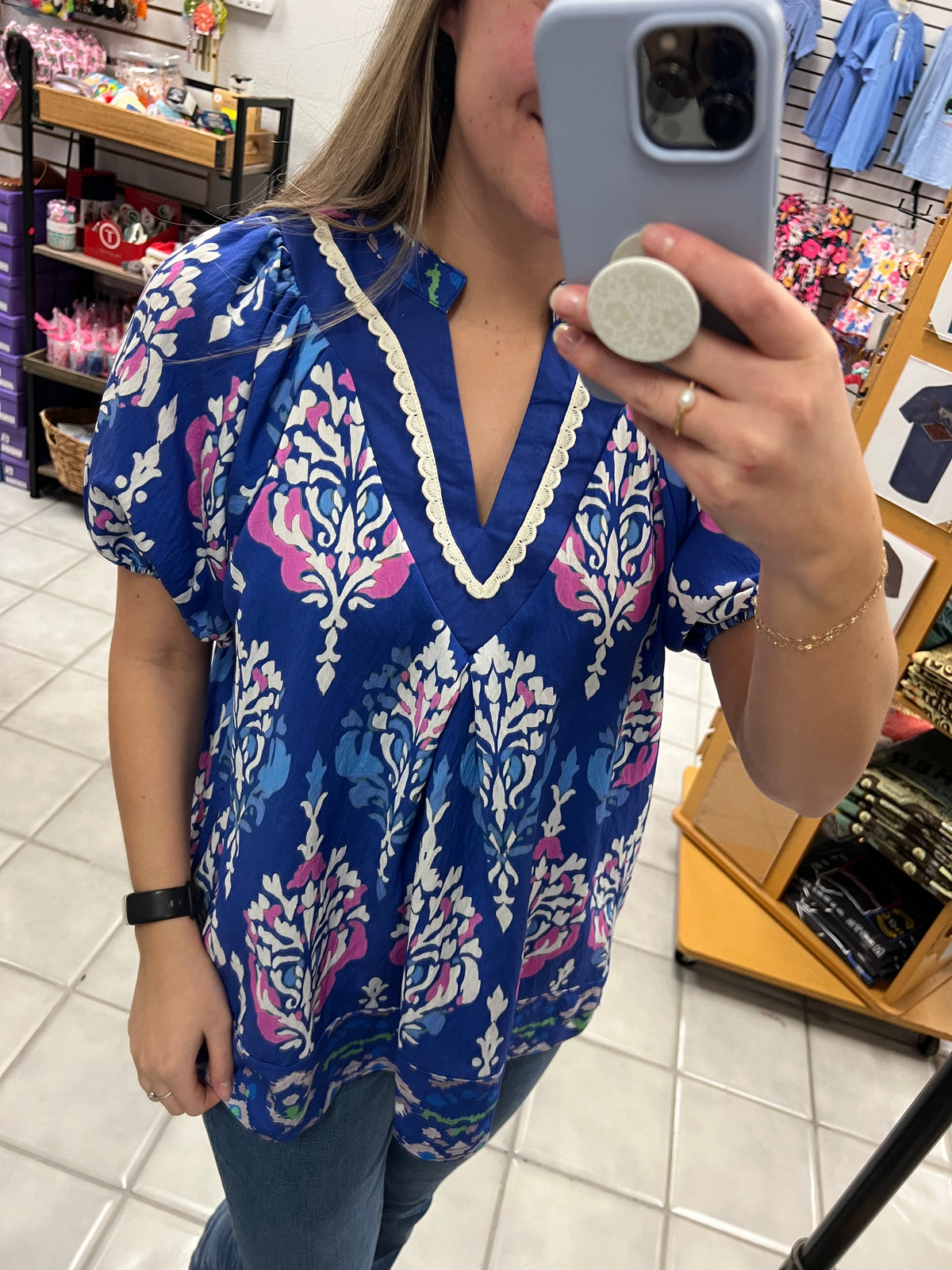 Blue Boho Print Top