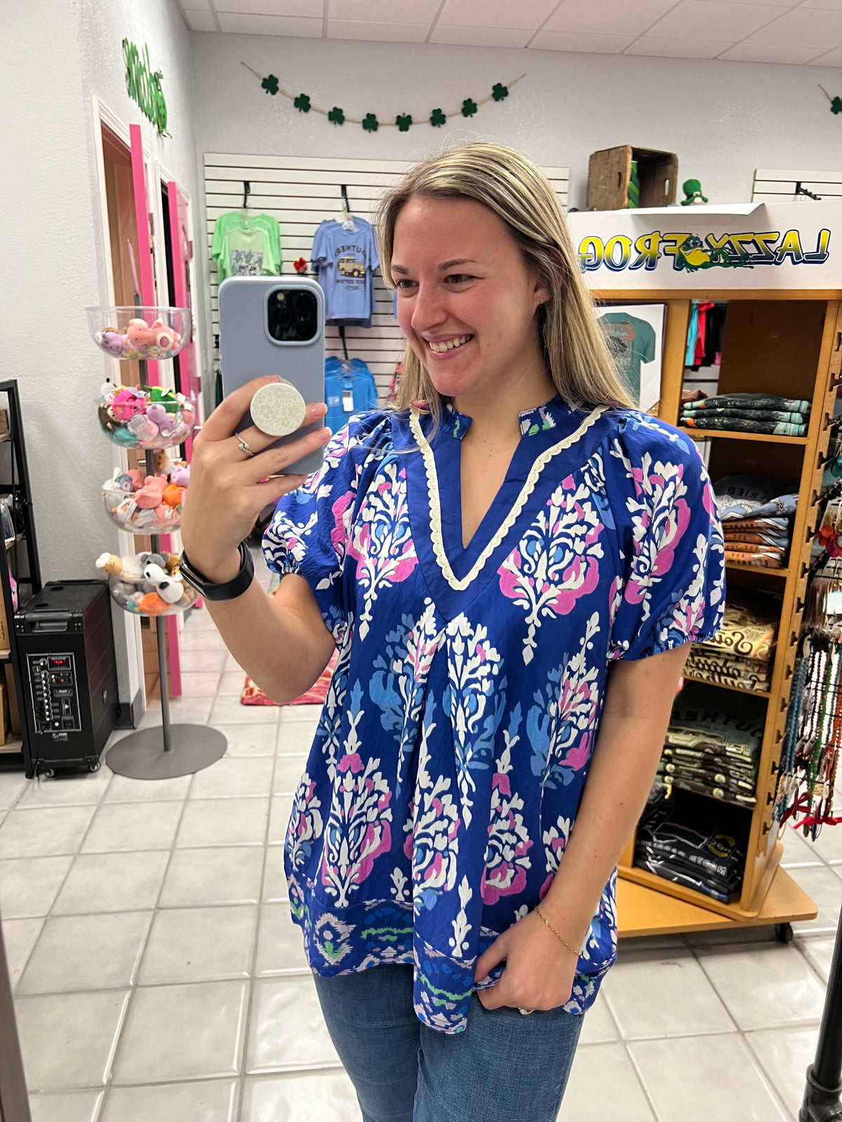 Blue Boho Print Top