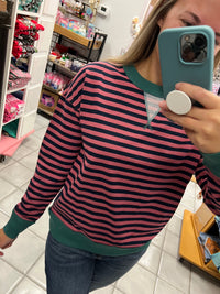 Pop Color Trimmed Stripe Sweatshirt