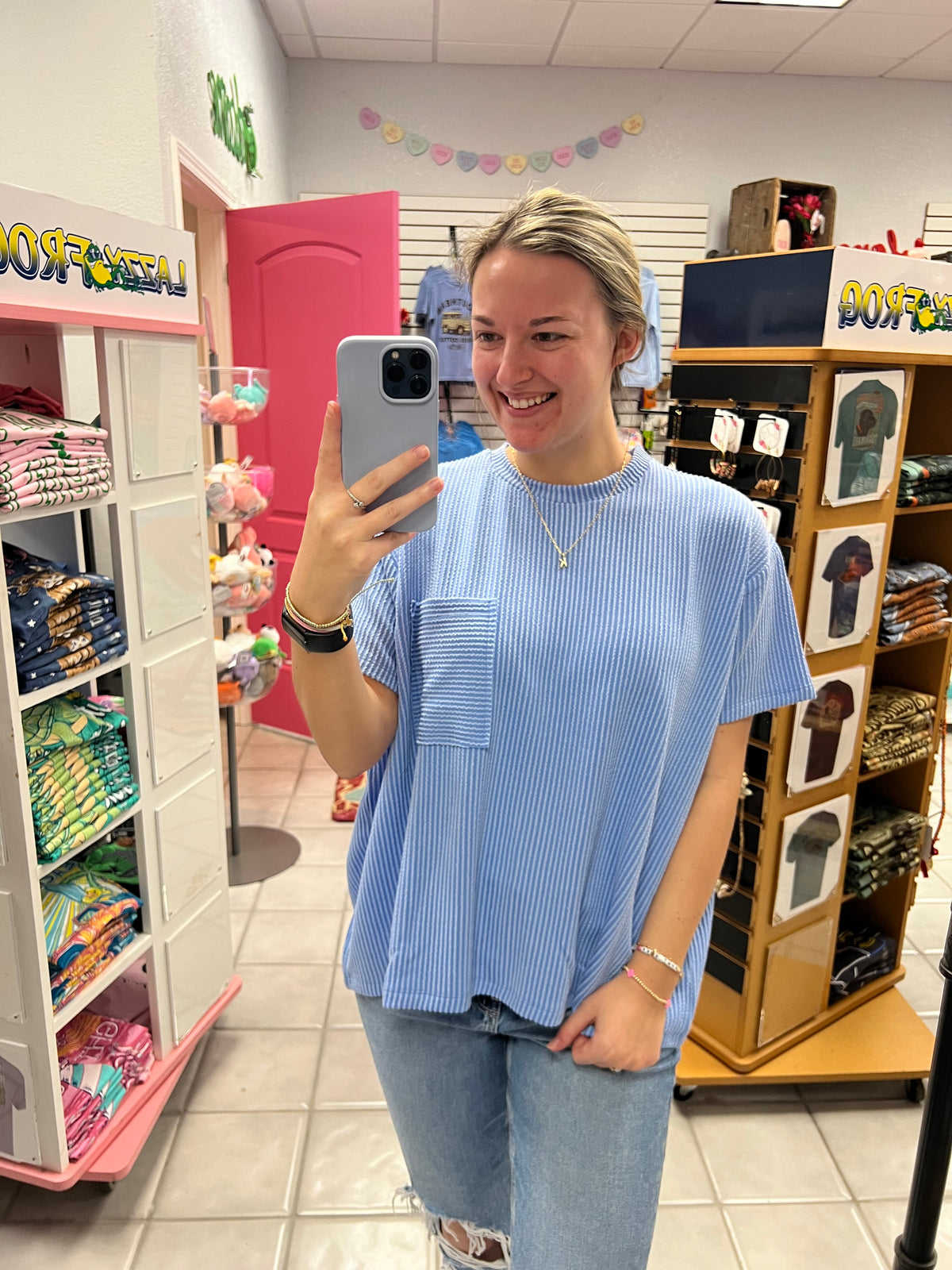 Z Ribbed Short Sleeve Top with Pocket