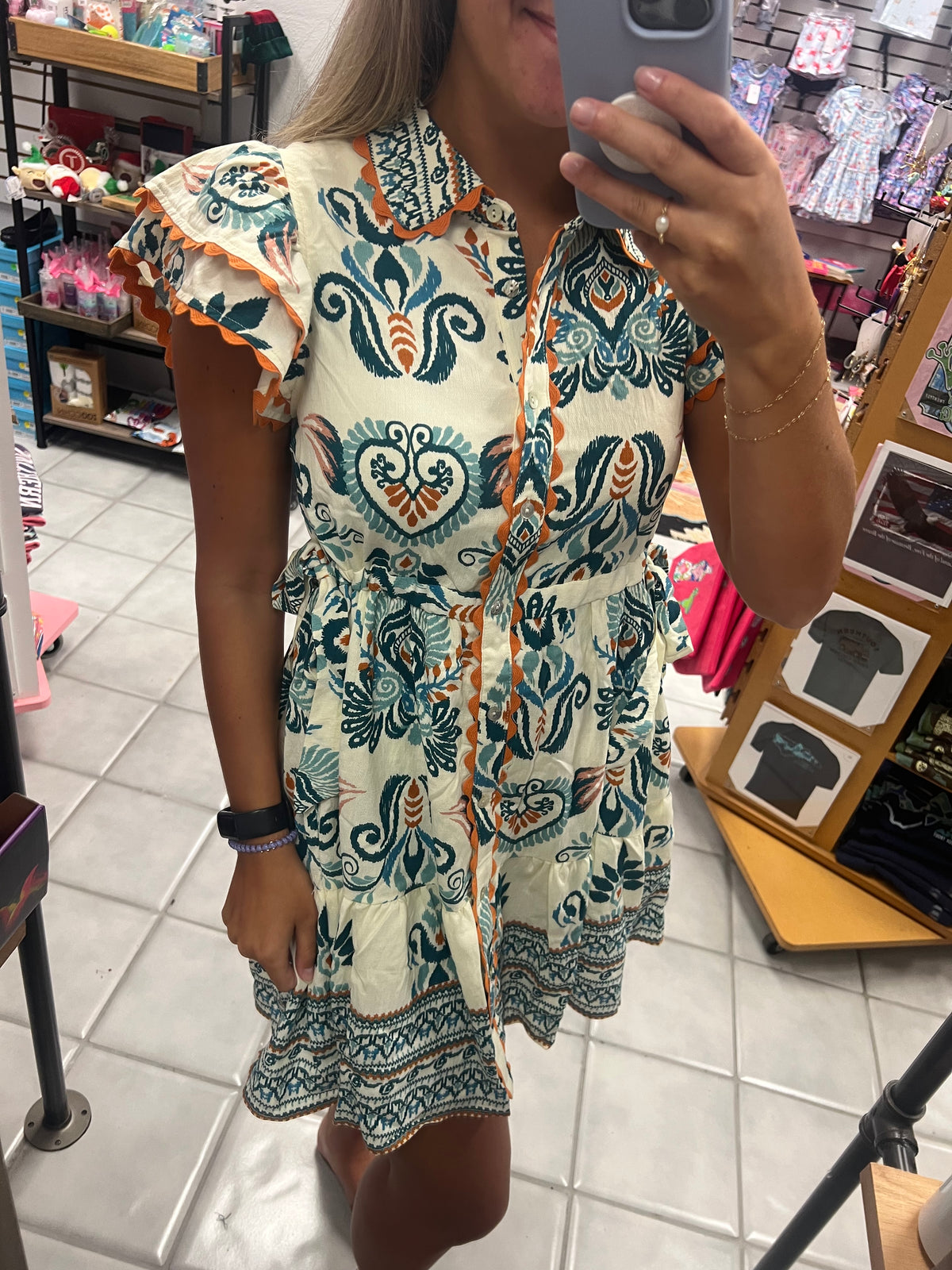 Drawstring Waist Baroque Floral Dress