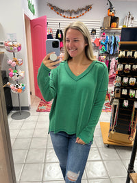 Z LS Ribbed Vneck Top
