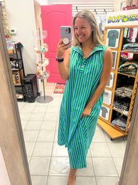 Shirt Stripe Mini Dress Stand Collar Sleeveless