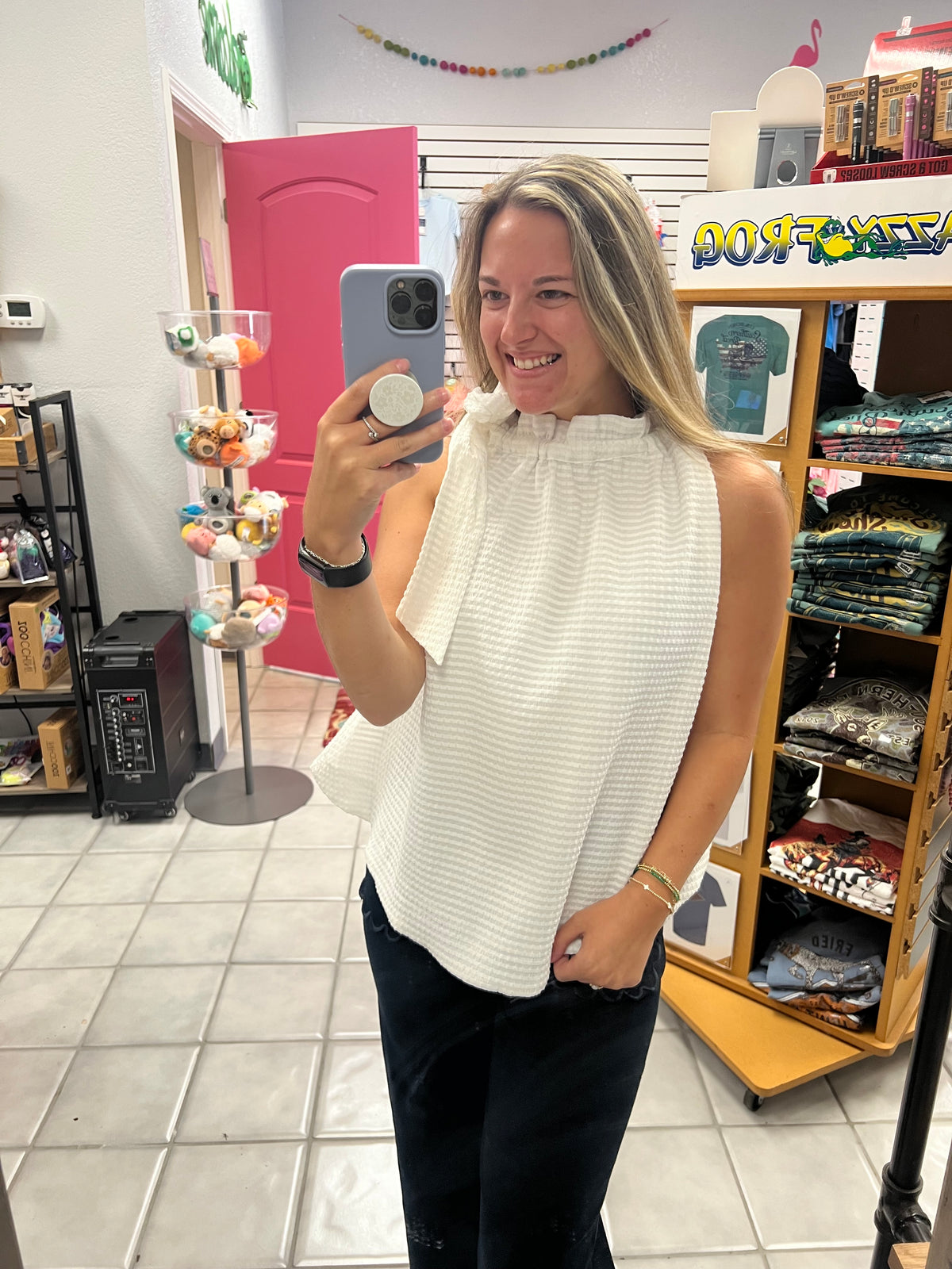Ruffle Neck Sleeveless Top