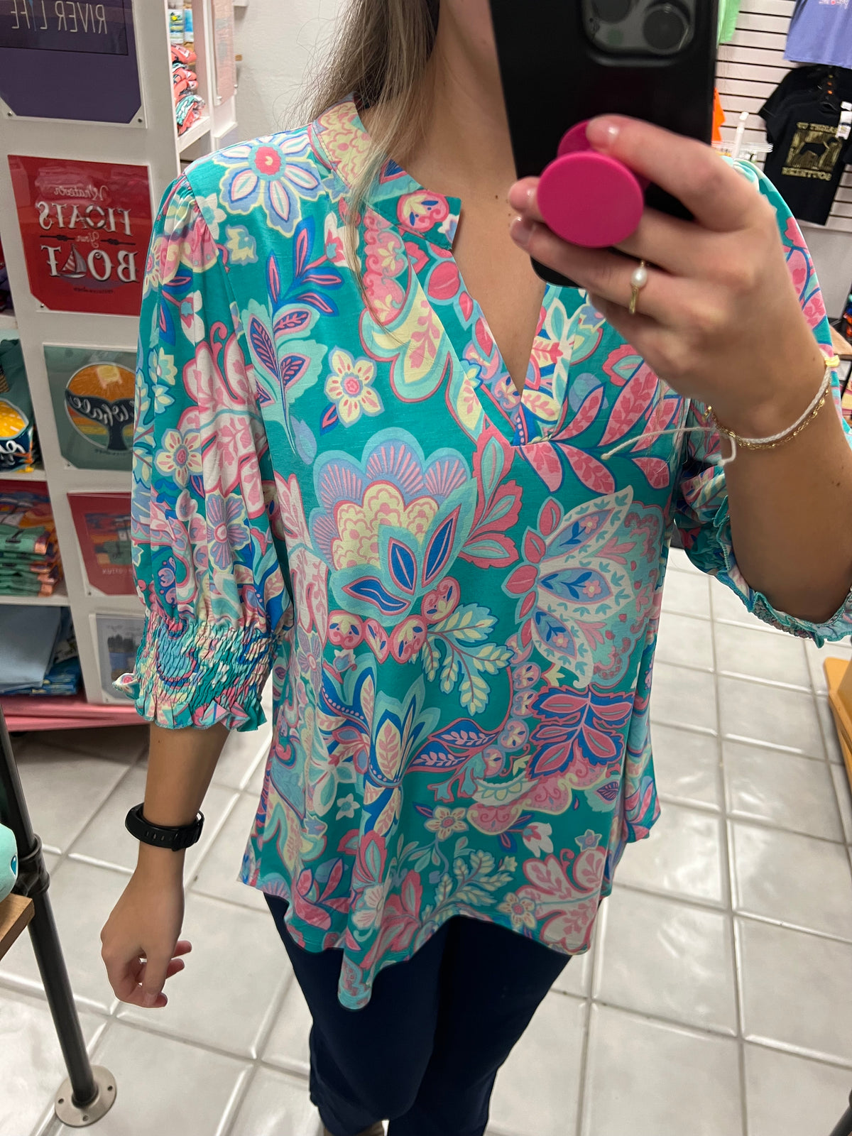 DS Floral Lizzy Smock Sleeve Top