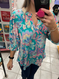 DS Floral Lizzy Smock Sleeve Top