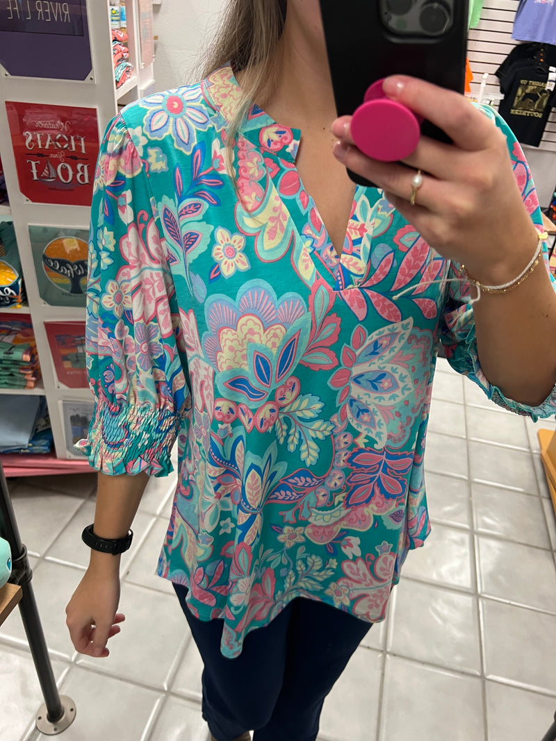DS Floral Lizzy Smock Sleeve Top