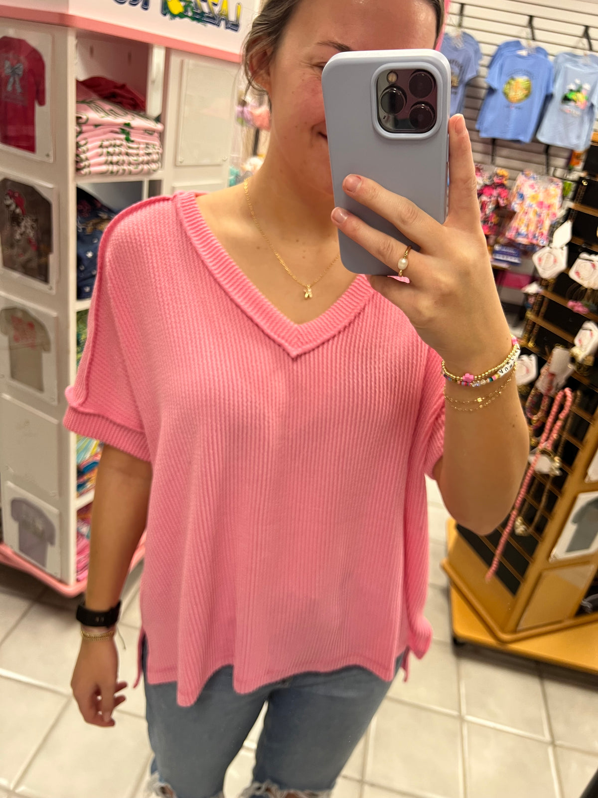 Z Ribbed V Neck Short Sleeve