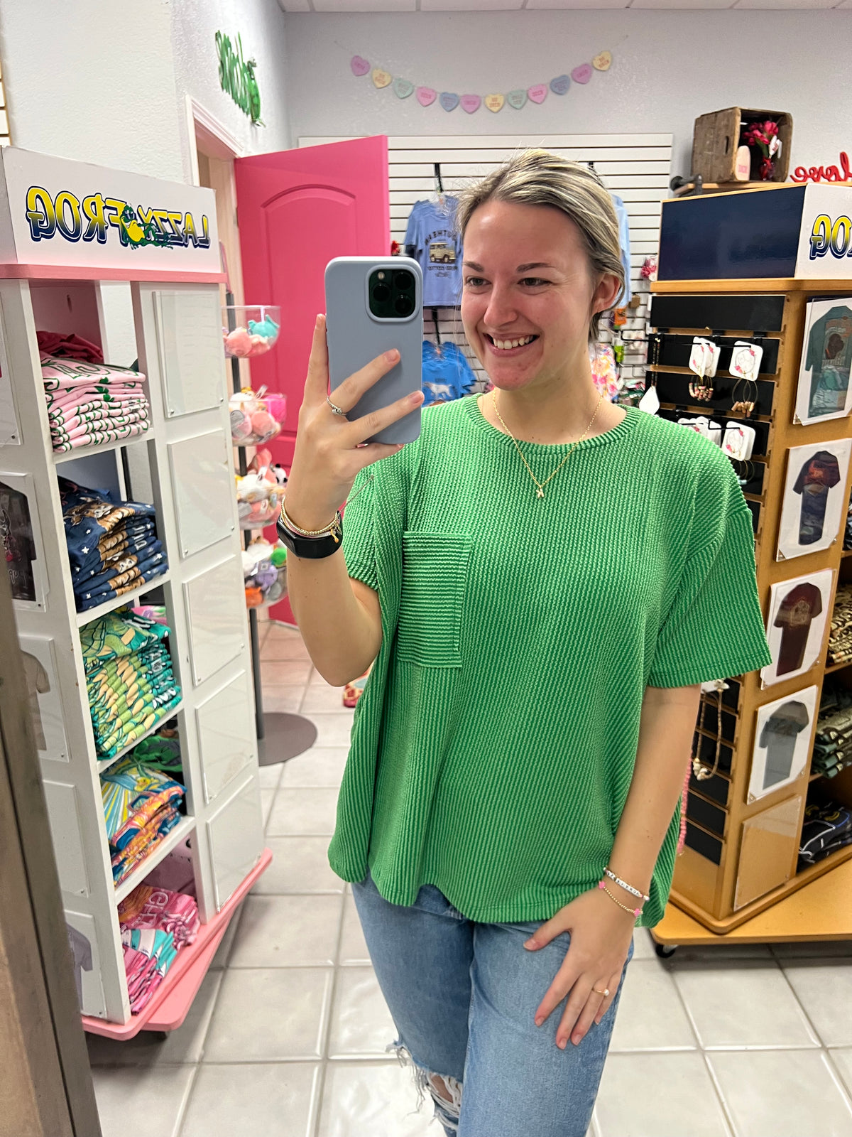 Z Ribbed Short Sleeve Top with Pocket