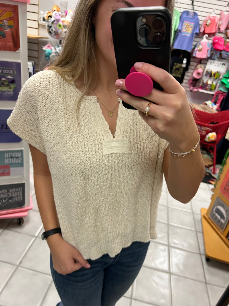 Z Split Neck Knit Top