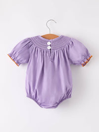 Purple Halloween Smock Embroidery Baby Girl Romper: 3M