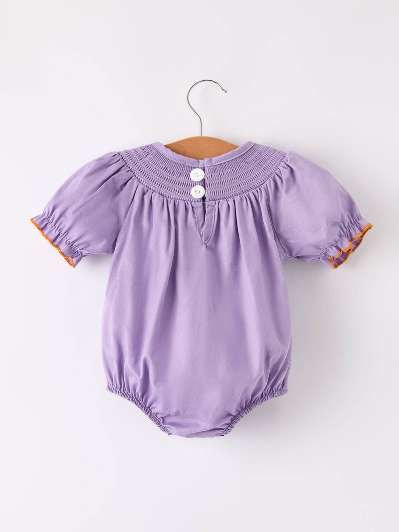 Purple Halloween Smock Embroidery Baby Girl Romper: 3M
