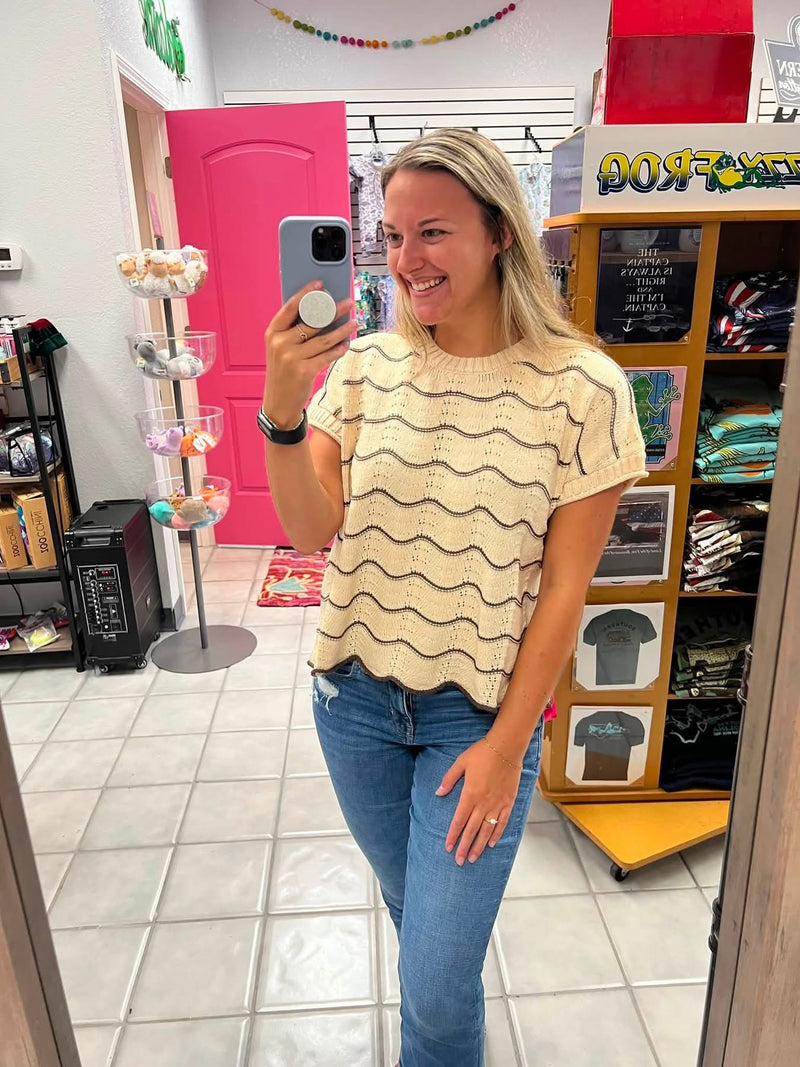 She&Sky Crochet Striped Sweater