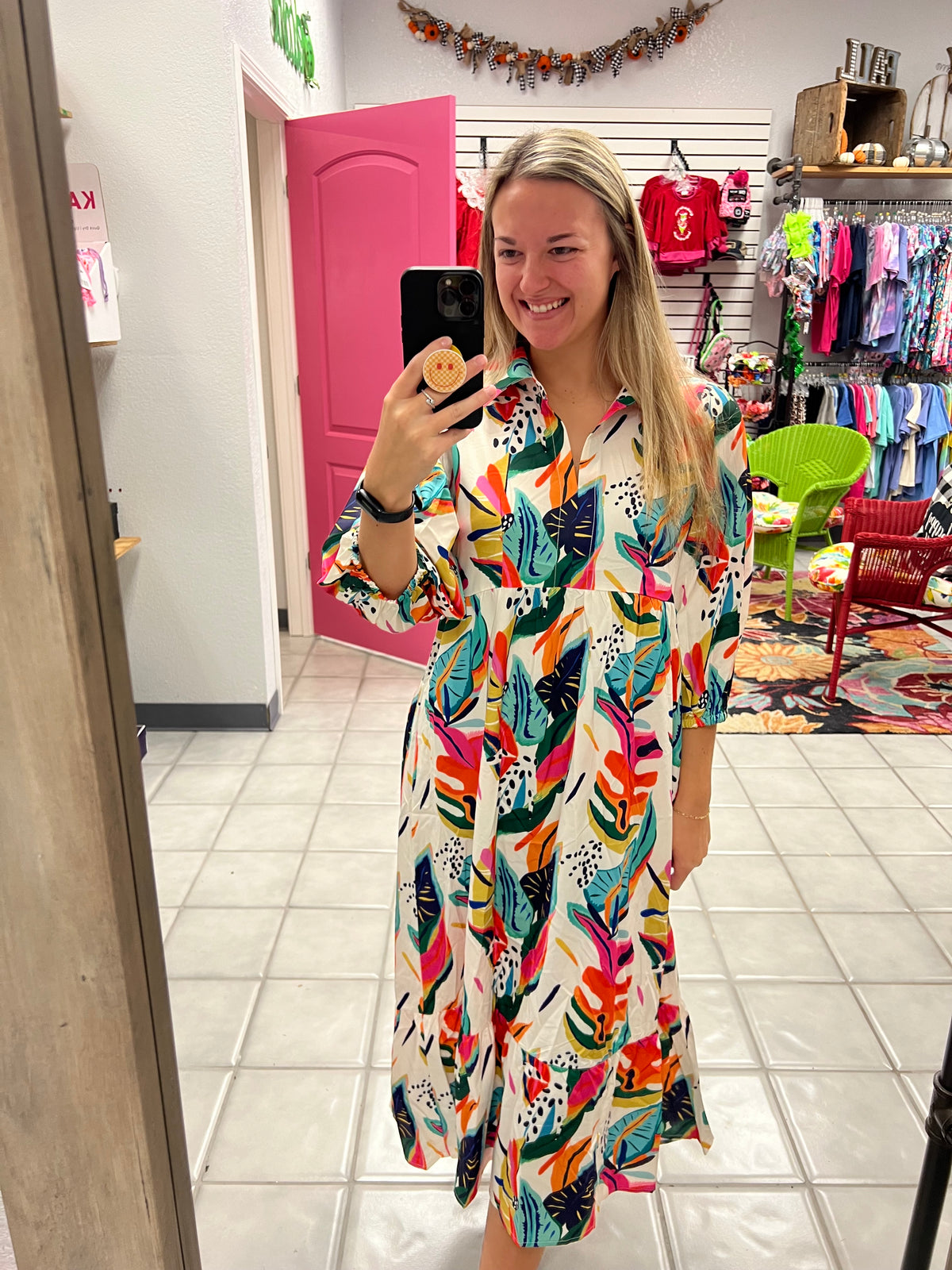 Tropical Print Midi Dress*