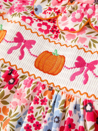 Halloween Pumpkin Bow Embroidered Dress