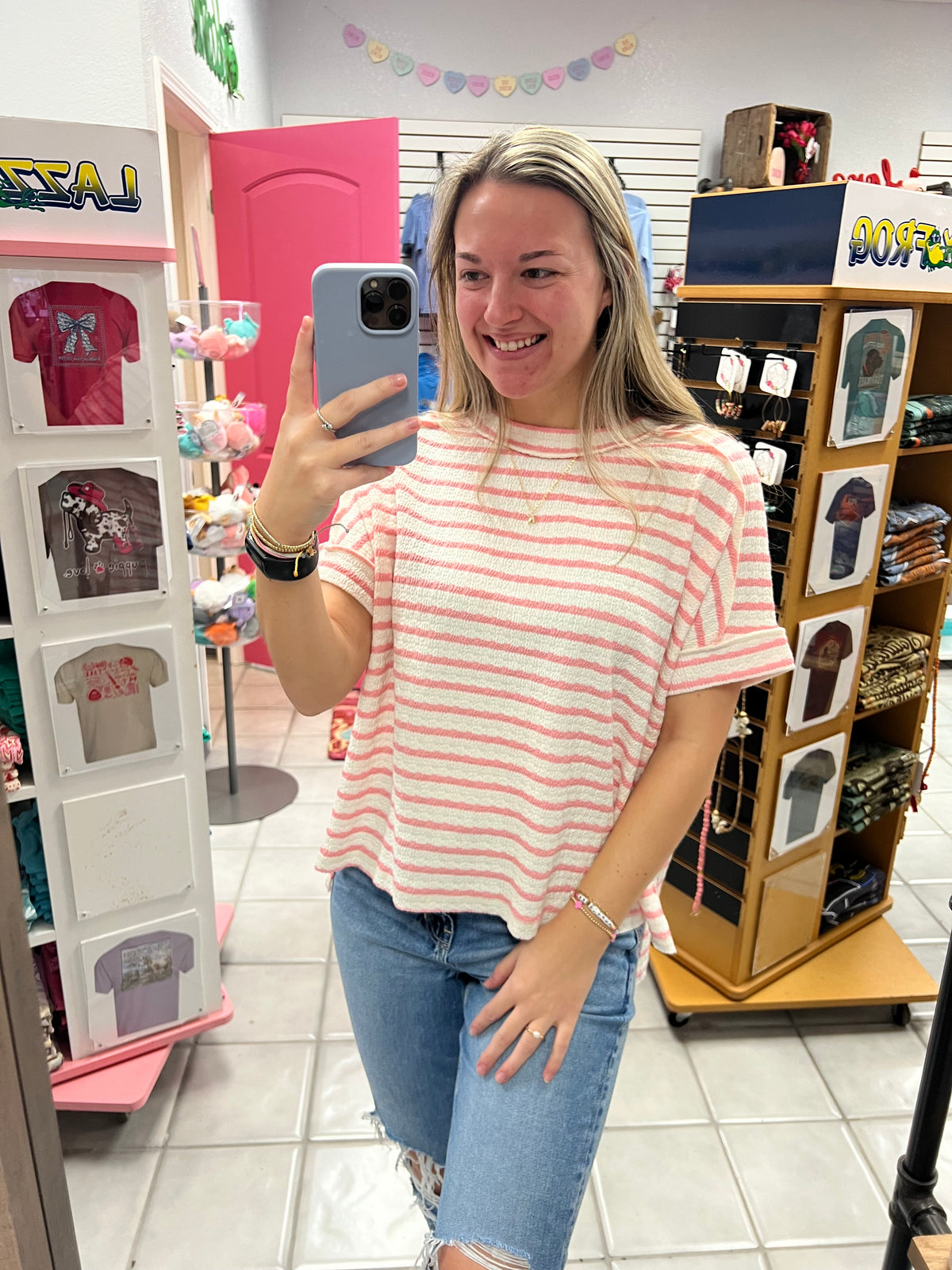 Z Striped Jacquard Round Neck Top