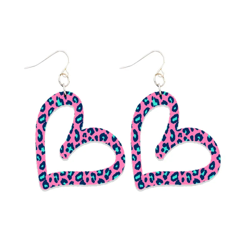 Hot Pink Acrylic Heart Earrings