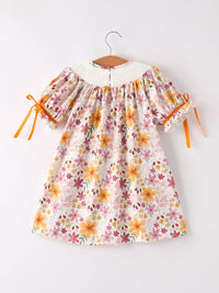 Fall Embroidery Smock Floral Dress