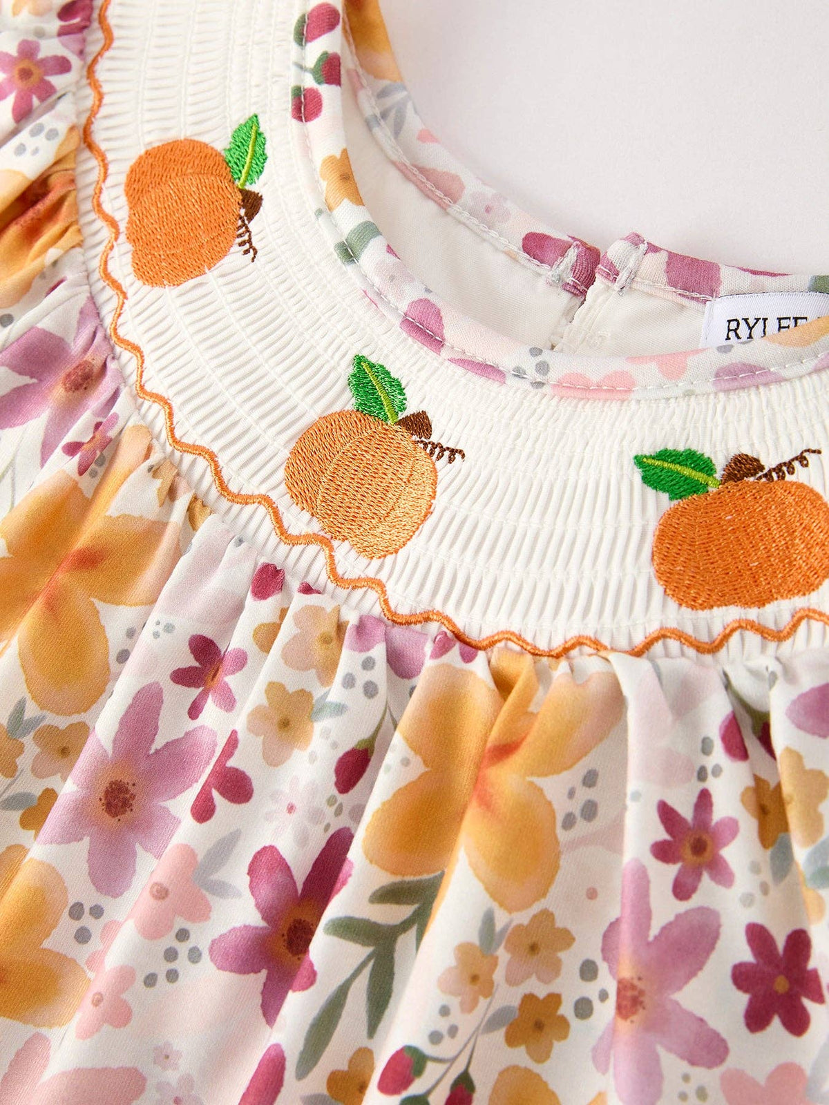 Fall Embroidery Smock Floral Dress