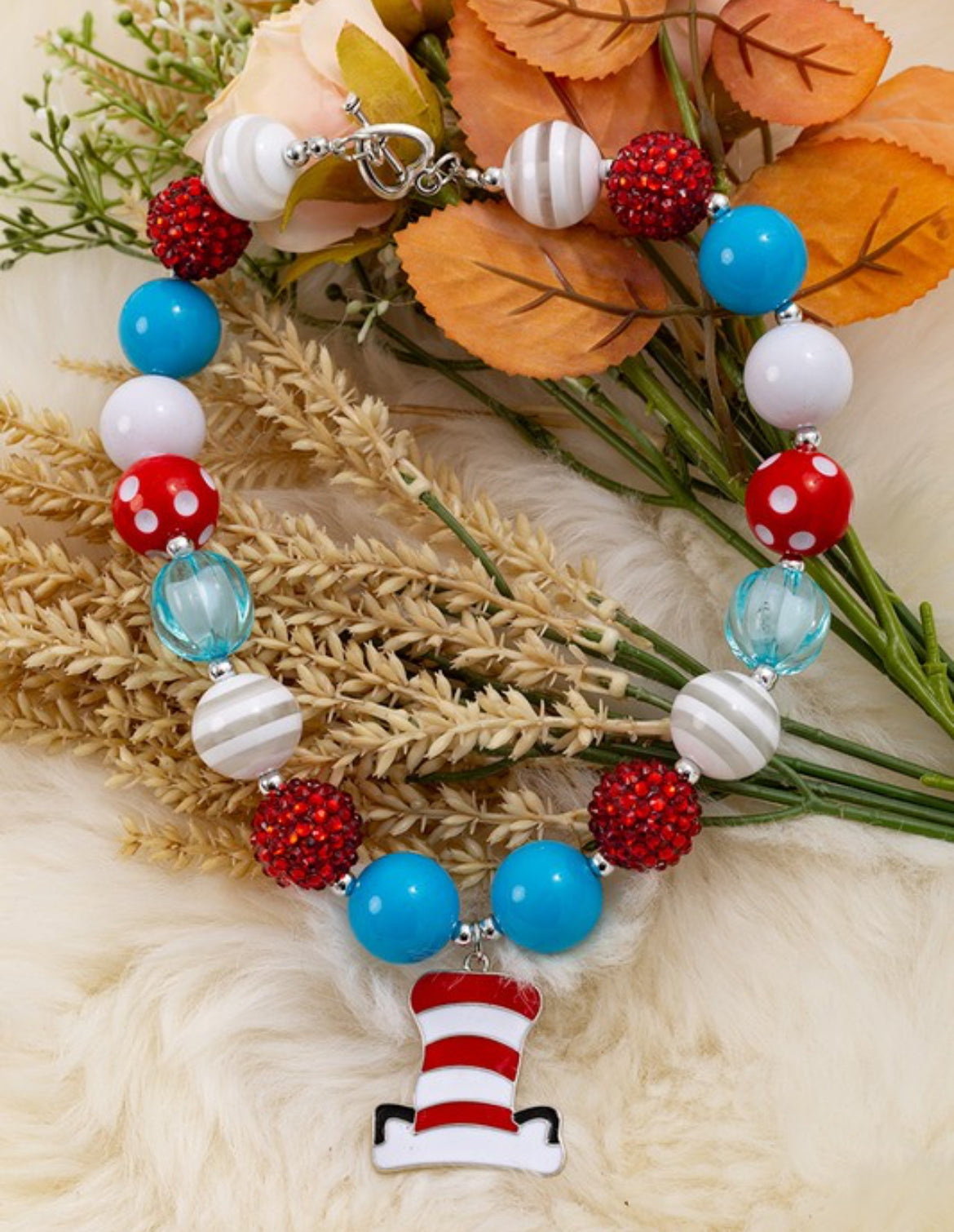 Multi Color Bubble Necklace with Cat Hat Pendant